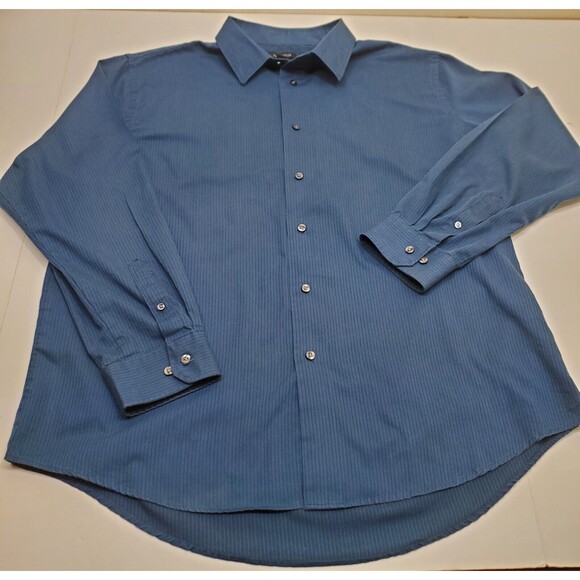 Men’s Van Heusen Navy Blue Long Sleeve Button Down Dress Shirt Size XL 17/17 1/2 - Picture 1 of 10
